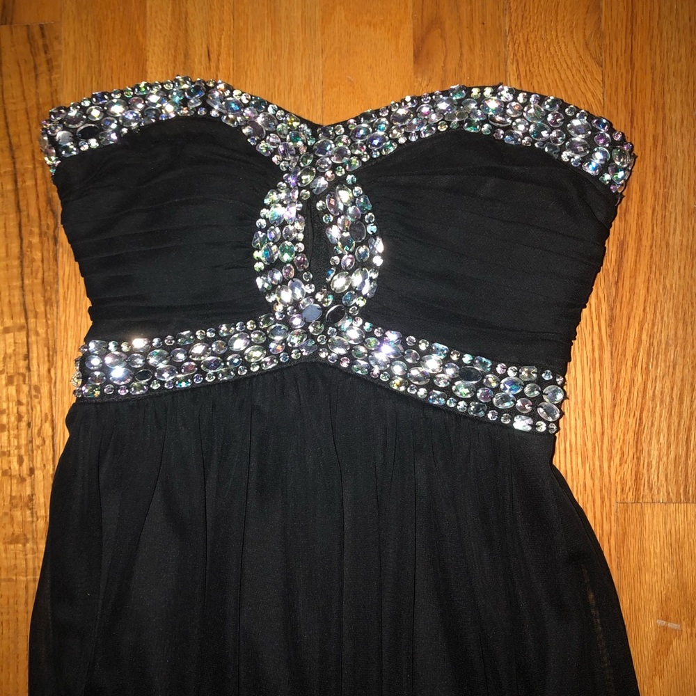 Black Strapless Prom Dress with Silver Beading
